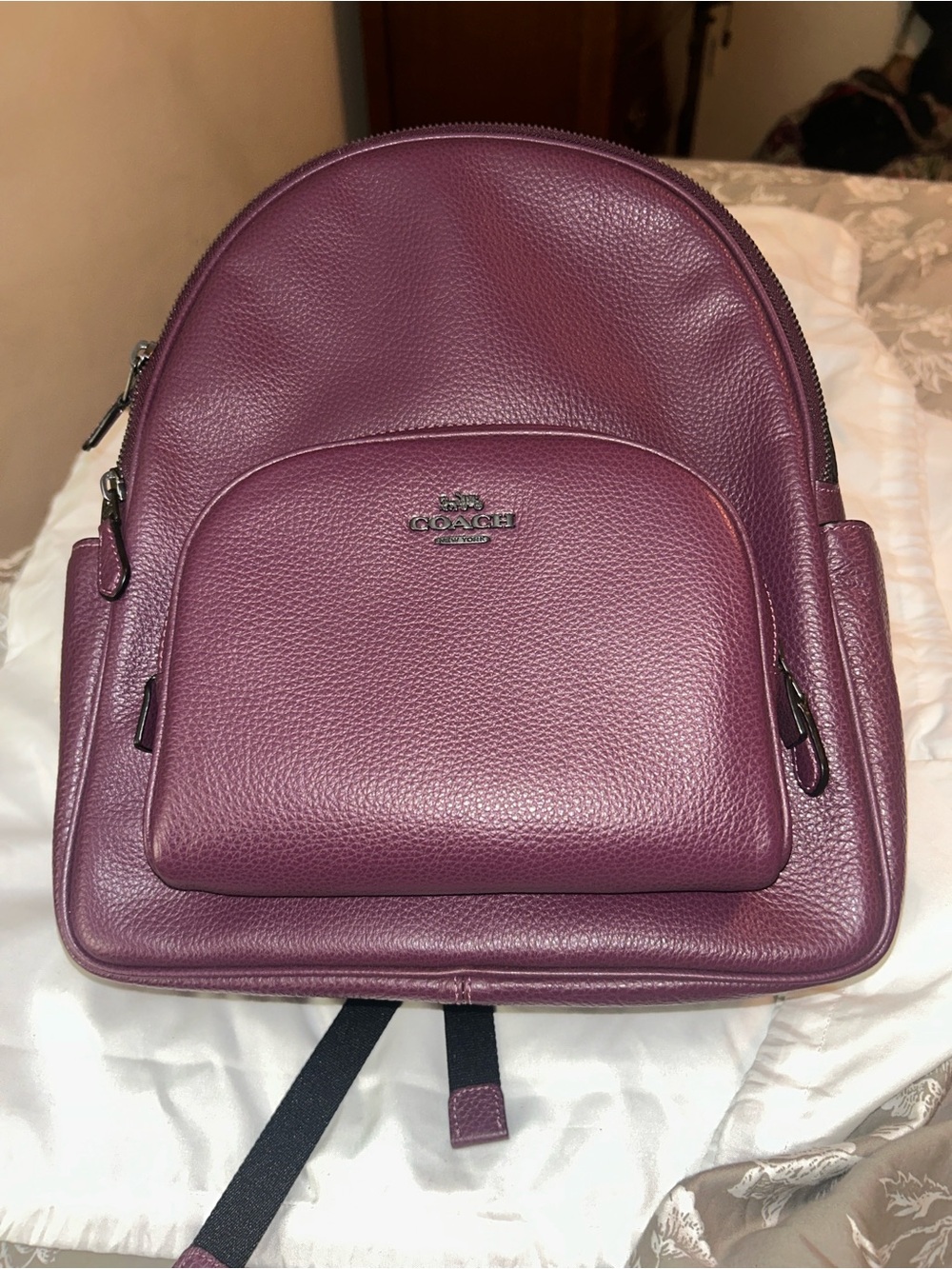 Coach Pebbled Leather Backpack in Plum